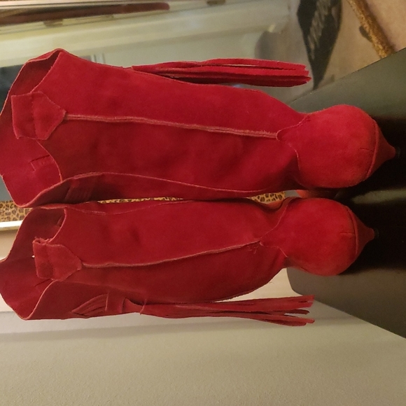 Red Leather/Suede Boots - Picture 6 of 8